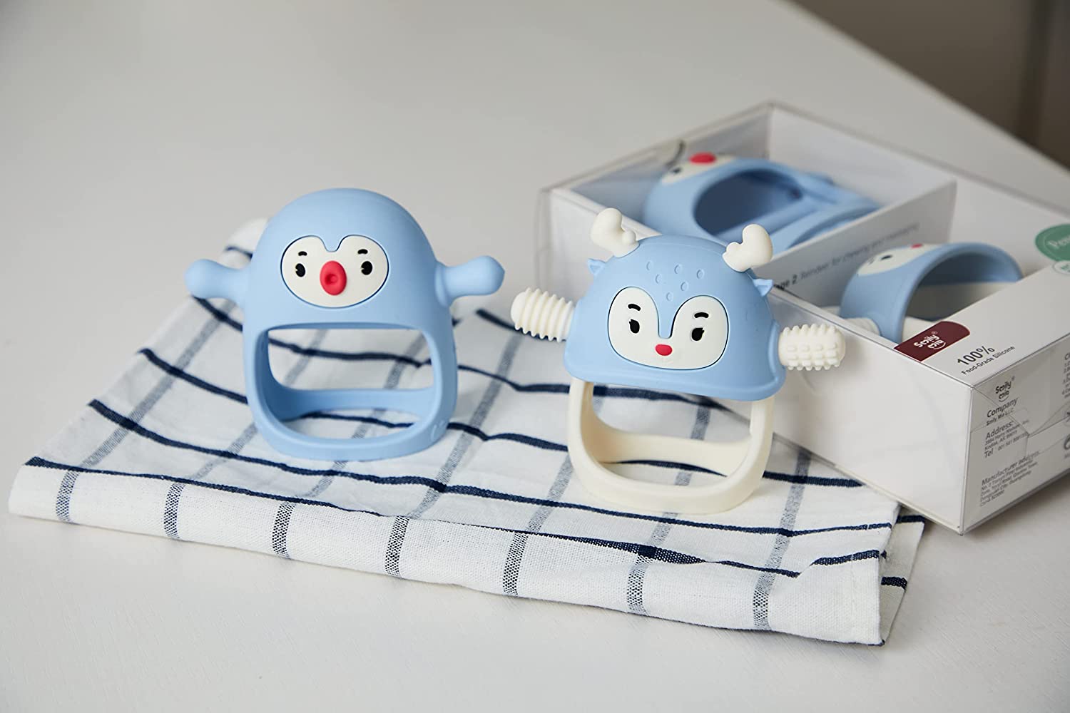 Smily Mia Penguin Baby Teething Toys for 3-6Months, Infant Handheld Pacifiers 0-6Months, 3Months Old Baby Must Haves, 4months Old Toys for Babies, Light Grey… - Image 5